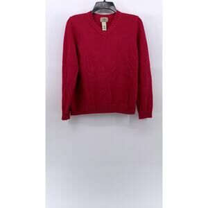 L.L.BEAN Women's Dark Pink Knit V-Neck Long Sleeve Pullover Cotton Sweater SZ S